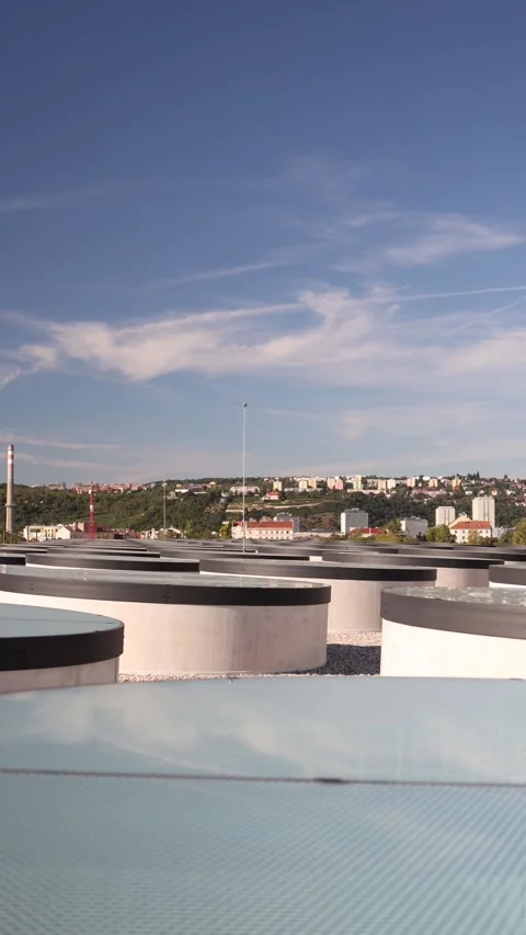 Vertical screen futuristic concept of underground city with circular skylights b Video stock 317506999