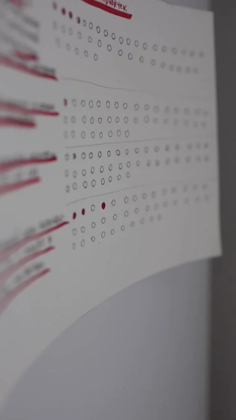 Vertical screen habit tracker chart handwritten paper with rows of red and black Stock Footage 312175459