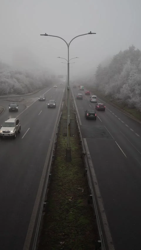 Vertical screen highway in very cold weather Stock Footage 296543578