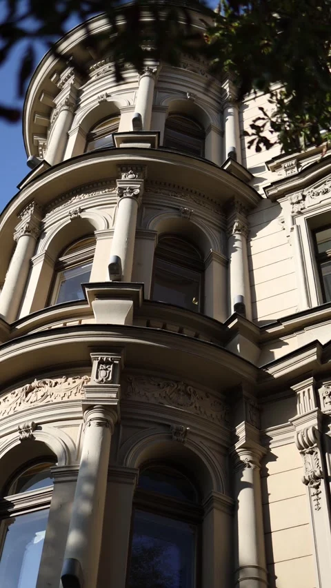 Vertical screen historic building with ornate classical architecture and decorat Stock Footage 315939947