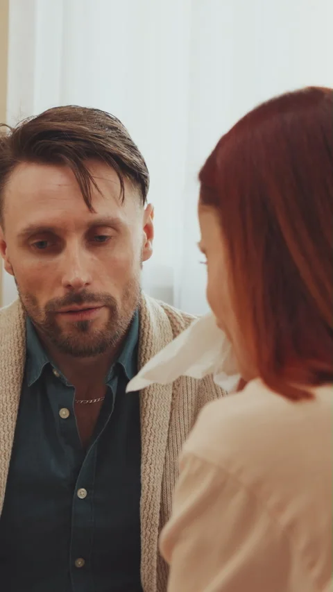 Vertical Screen: Home Argument Between Couple with Woman Upset Stock Footage 275154870