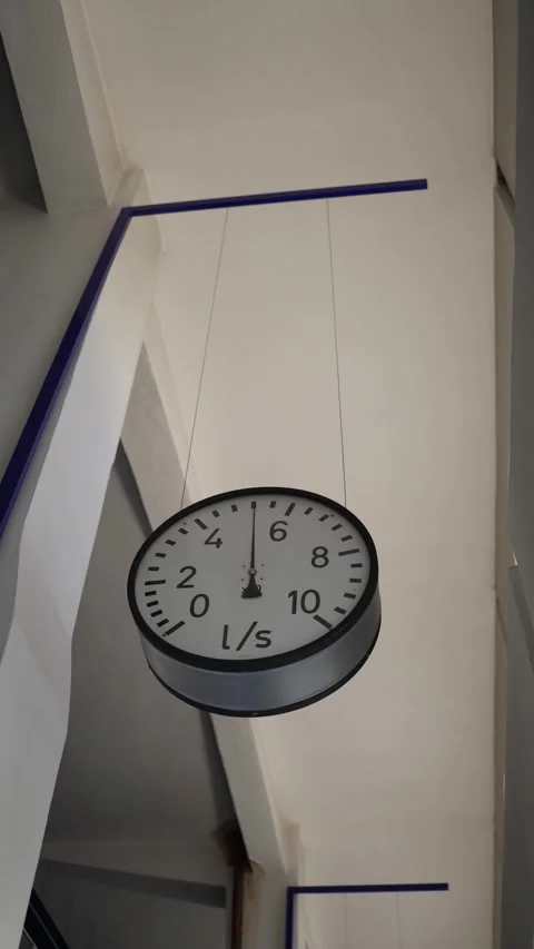 Vertical screen: Industrial flow meter displaying water discharge in liters per  Stock Footage 304883763