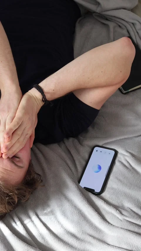 Vertical screen interaction with artificial intelligence man covers face with bo Video stock 314979526