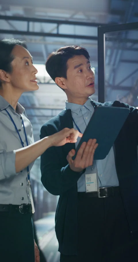 Vertical Screen IT Specialists Working in Data Center Stock Footage 320001608