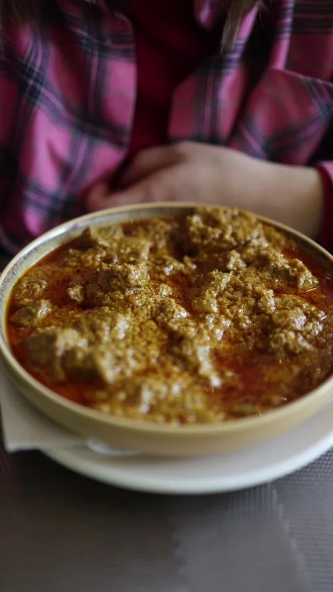 Vertical screen kharcho soup Stock Footage 331199597