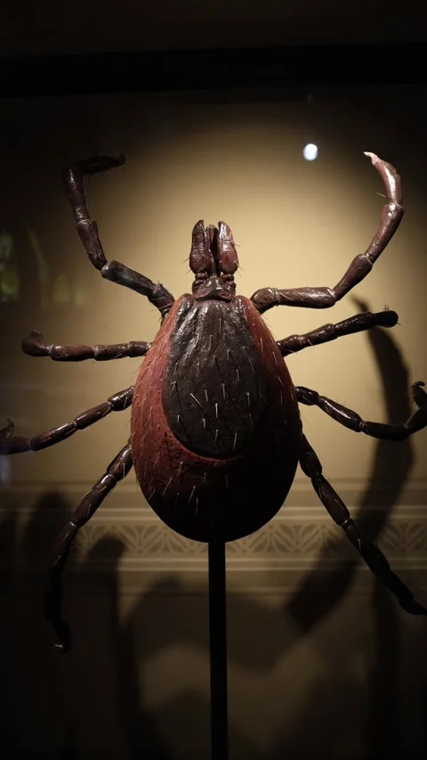 Vertical screen large tick model displayed under focused museum 스톡 동영상 320451063