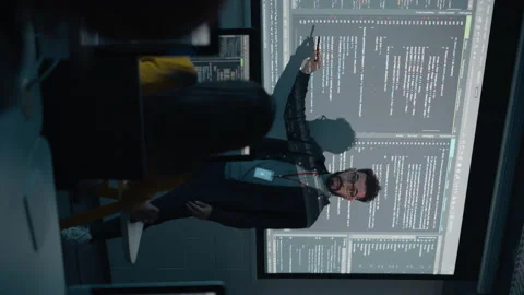Vertical Screen Lecturer Gives Presentation on Computer Science Stock Footage 163979890