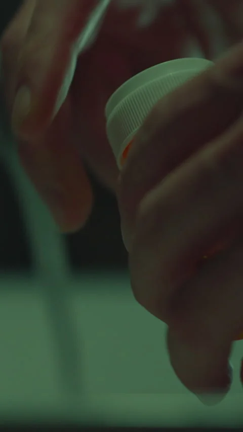 Vertical screen. A man who regularly takes medications in the bathroom pours Stock Footage 283265706
