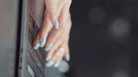 Vertical Screen: Manicured female hands typing on laptop Stock Footage 223423345