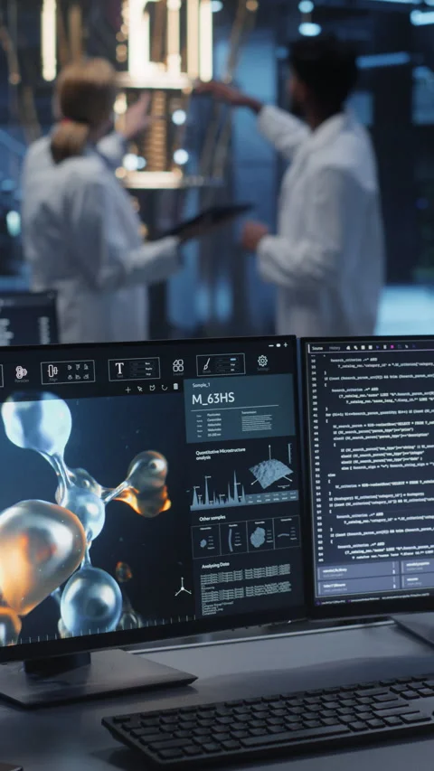 Vertical Screen Molecular Modelling Software on Screen Video stock 318966338