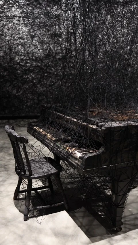 Vertical screen. The musician's career is over: An abandoned grand piano, covere Stock Footage 304459100