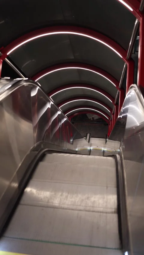 Vertical screen night station escalator Stock Footage 323265667
