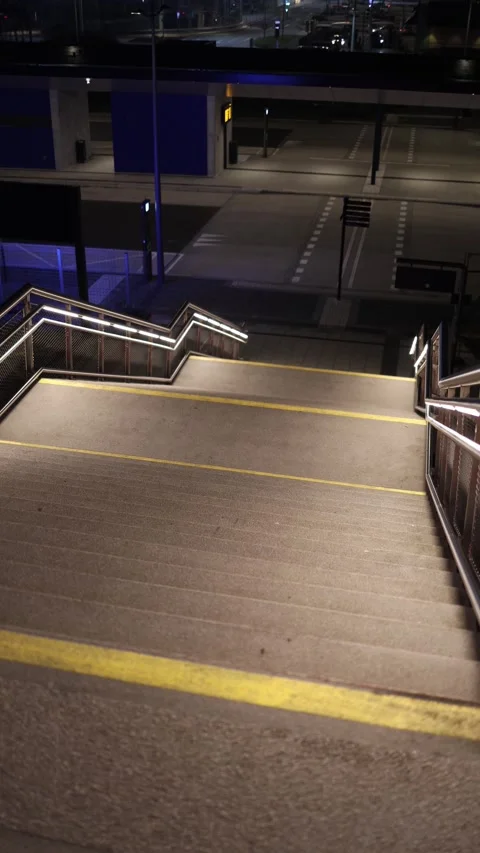 Vertical screen night station staircase Stock Footage 323265709