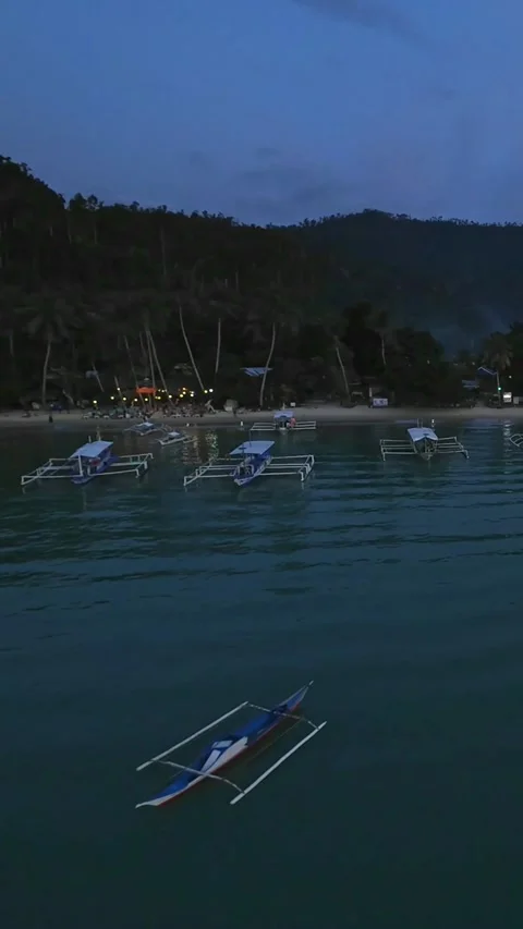 Vertical screen nightfall at Port Barton, Philippines Stockbeeldmateriaal 318898786