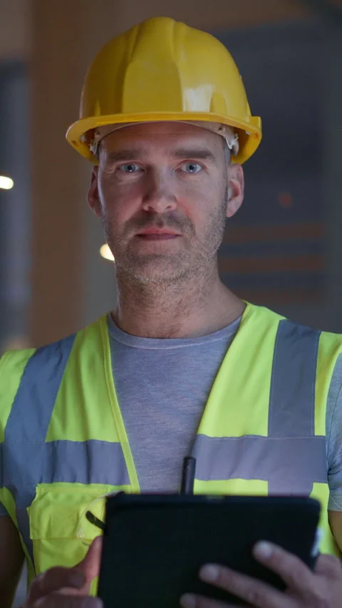 Vertical Screen Portrait Construction Worker Stock Footage 326460017