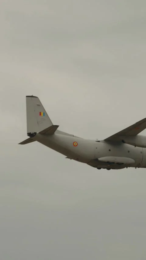 Vertical Screen Romanian Air Force C-27J Spartan participate at Bucharest Stock Footage 303507451