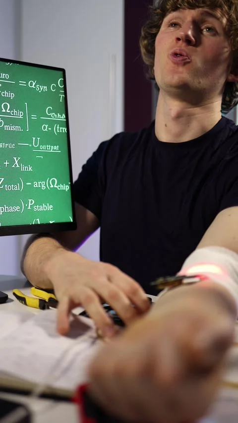 Vertical screen school student tests wearable chip Stock Footage 323270530