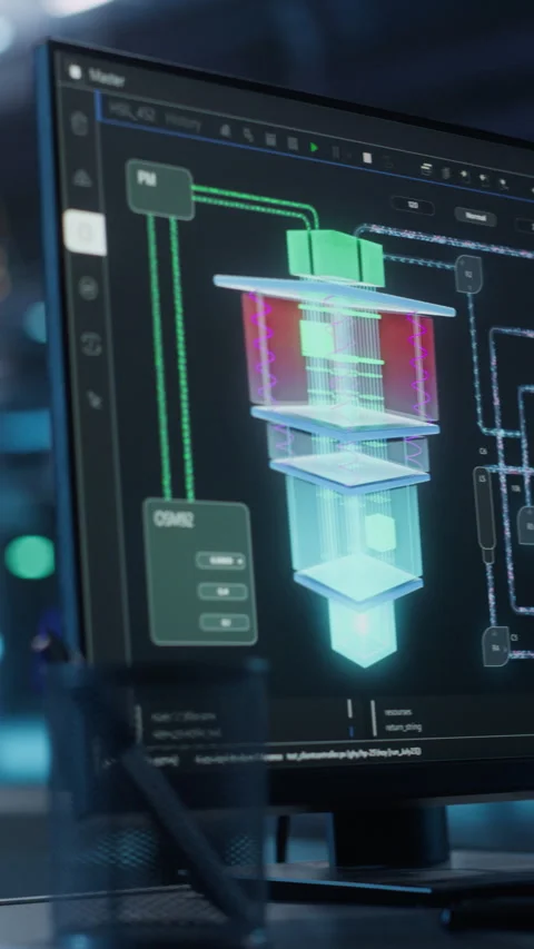 Vertical Screen Scientist Managing Quantum Computer with Tablet Stock Footage 318966254