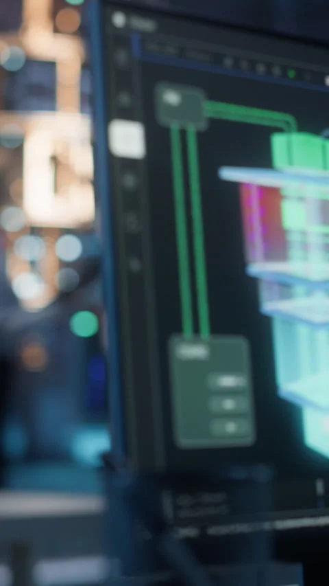 Vertical Screen Scientists Working with Quantum Computer Stock Footage 318966240