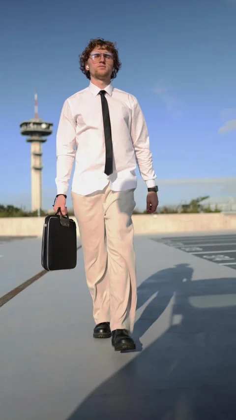 Vertical screen serious young employee walks to ask for a promotion at work look Stock Footage 345992679
