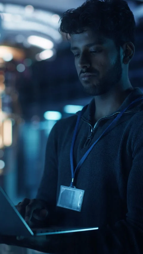 Vertical Screen Software Developer Working on Laptop Computer Stock Footage 318966147