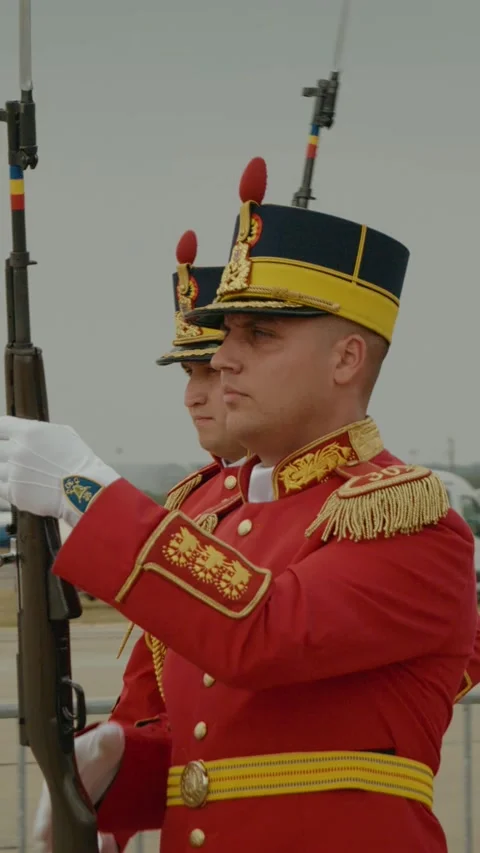 Vertical Screen Soldiers of the 30th Guards Regiment "Mihai the Brave" I march Stock Footage 303507499