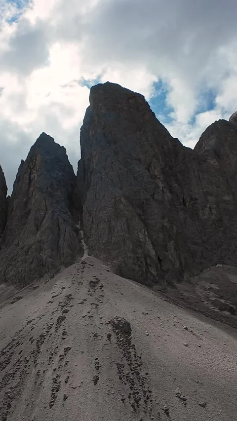 Vertical Screen Steep Talus Slope Leading To Spire Cinematic Ascent Perspective Stock Footage 325825212