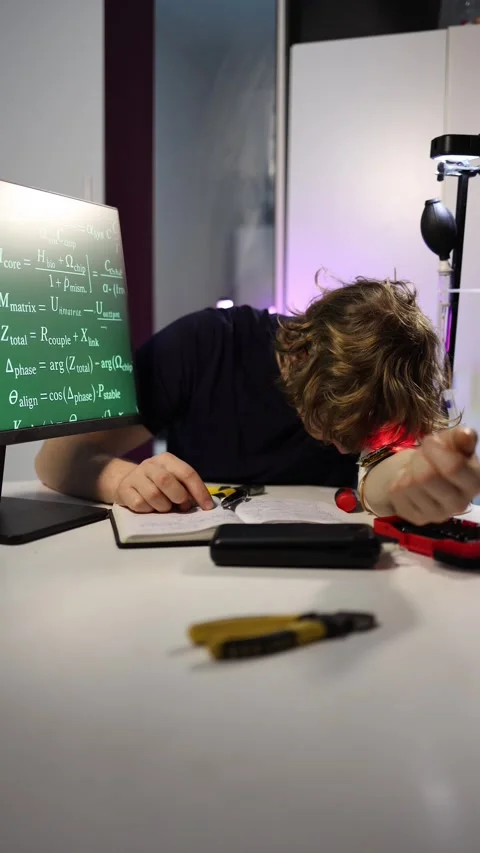 Vertical screen student builds wearable chip Stock Footage 323270498