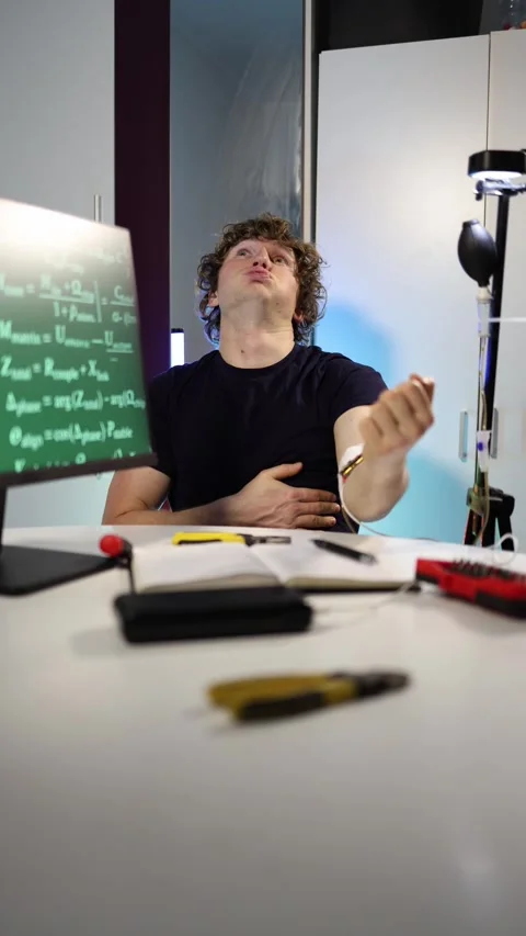 Vertical screen student tests quantified self wearable device at home Stock Footage 323270353