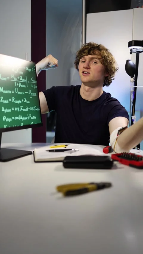 Vertical screen student tests wearable chip Stock Footage 323270469