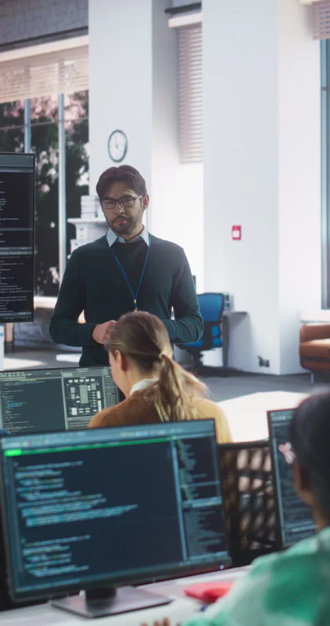 Vertical Screen Teacher Gives Class to Diverse Students Stock Footage 243655439