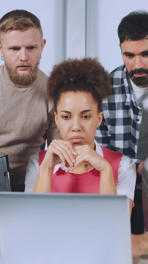 Vertical screen: Team Reacting to Bad News in Office Meeting Stock Footage 282607066