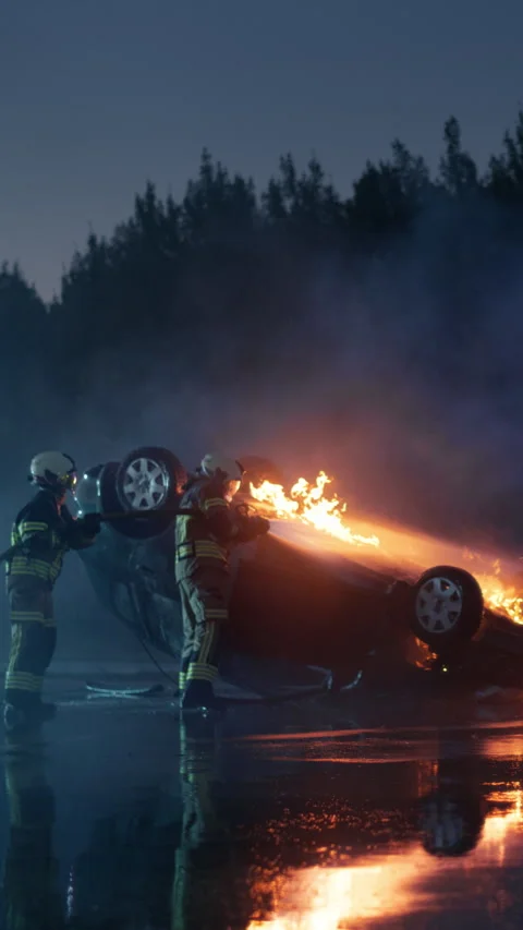 Vertical Screen Traffic Accident and Ambulance Team with Patient Stock Footage 295800949