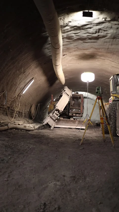 Vertical screen tunnel excavation light tripod machinery hydraulic hammer ventil Vídeos de archivo 309642775