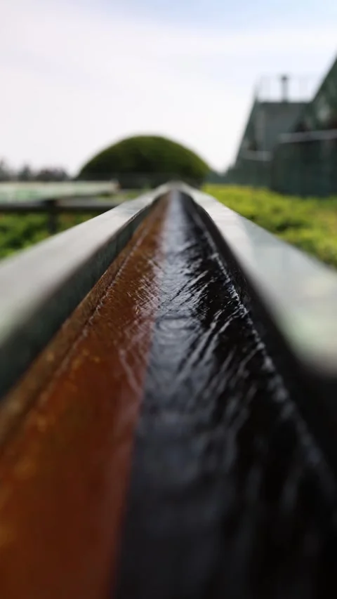 Vertical screen Water flows through a narrow rusted channel on a green rooftop g Stock Footage 312676844