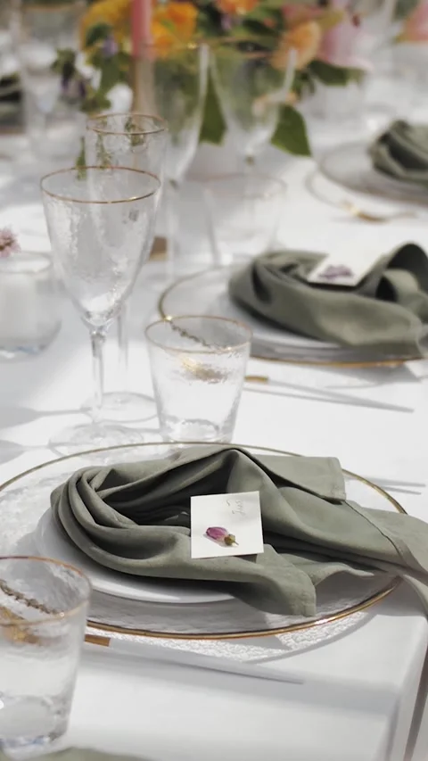 Vertical screen: Wedding decor, banquet . Table Setting Featuring Beautiful Stock Footage 307919563