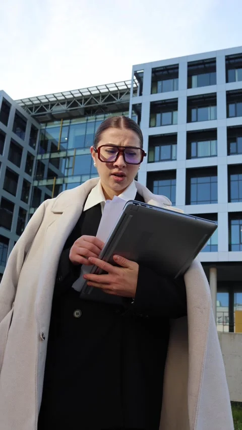 Vertical screen worried worker checking documents Stock Footage 325453730