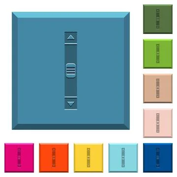 Vertical scroll bar engraved icons on edged square buttons Stock Illustration