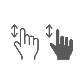 Vertical scroll line and glyph icon, finger and gesture, hand sign, vector Stock Illustration
