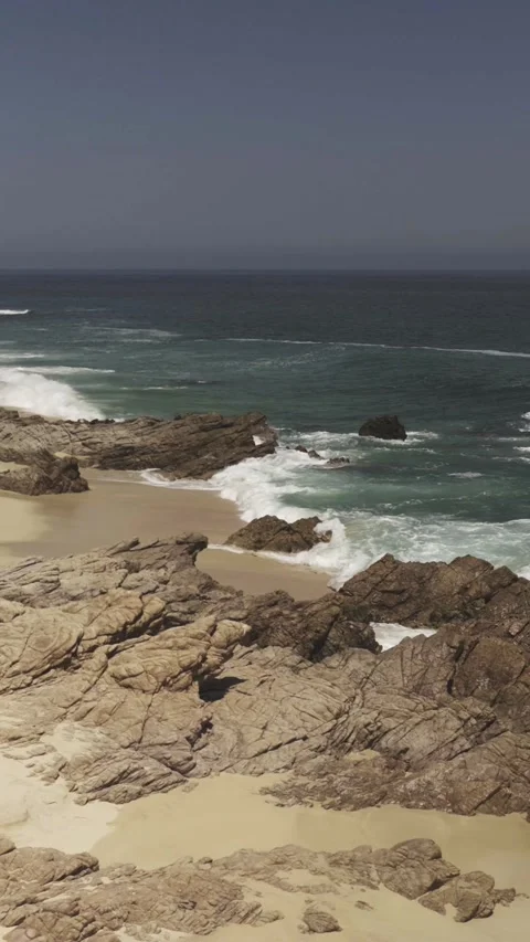 Vertical Sea Waves &amp; Rocks Stock Footage 285566162
