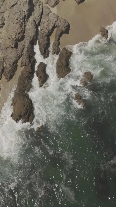 Vertical Sea Waves Rocks Stock Footage 285649601