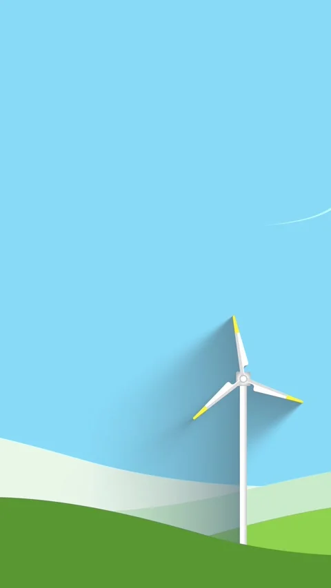 Vertical seamless 10s loop of wind turbine with wind lines Stock Footage 347212347