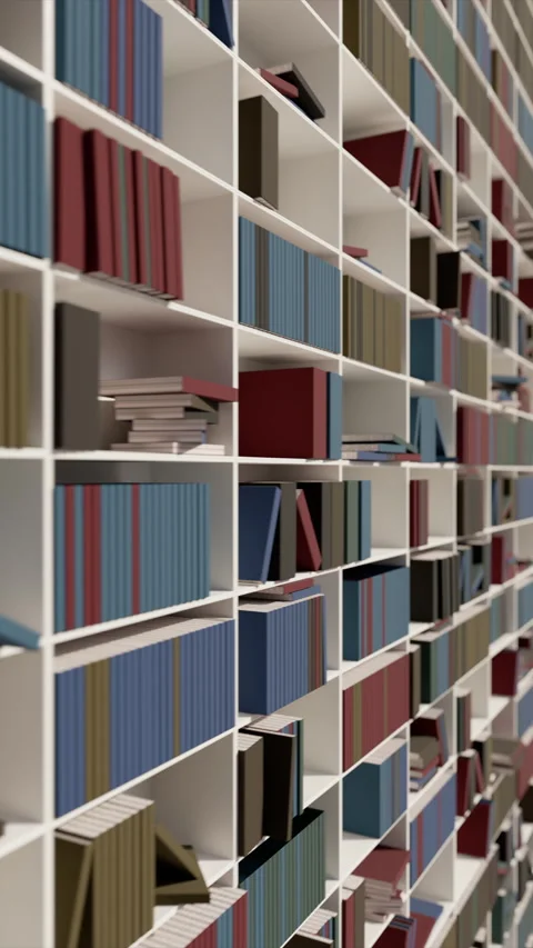 Vertical seamless animation of library shelves full of colorful books Stock Footage 264046854