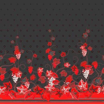 Vertical Seamless green floral pattern with grape, leaves and flowers. Hand Illustrazione stock