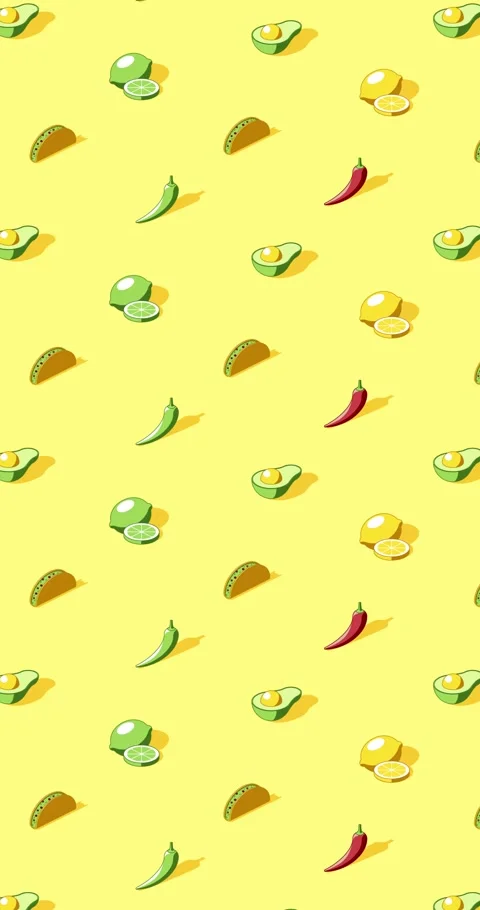 Vertical Seamless loop animation of Mexican food icons on yellow background Stock Footage 332358956