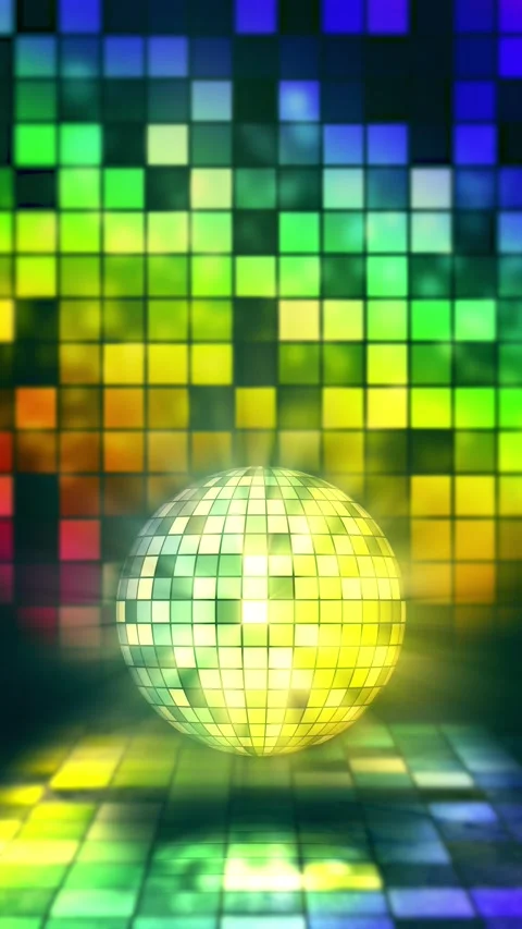 Vertical seamless loop disco ball animation, rotating mirror sphere, glowing Stock Footage 335352674