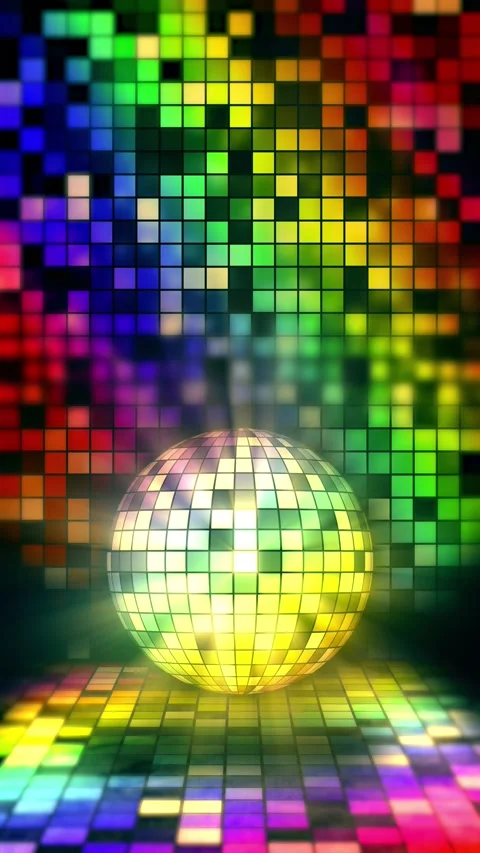 Vertical seamless loop disco ball animation, rotating mirror sphere, glowing Stock Footage 335974083