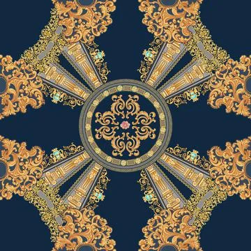 Vertical seamless oriental ornament pattern on dark blue background Illustrazione stock