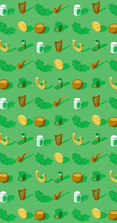 Vertical seamless pattern loop animation of St. Patrick's Day icons Stock Footage 327642770