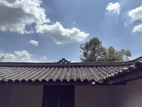 Vertical Security Camera On Traditional Chinese Roof. Stock Photos